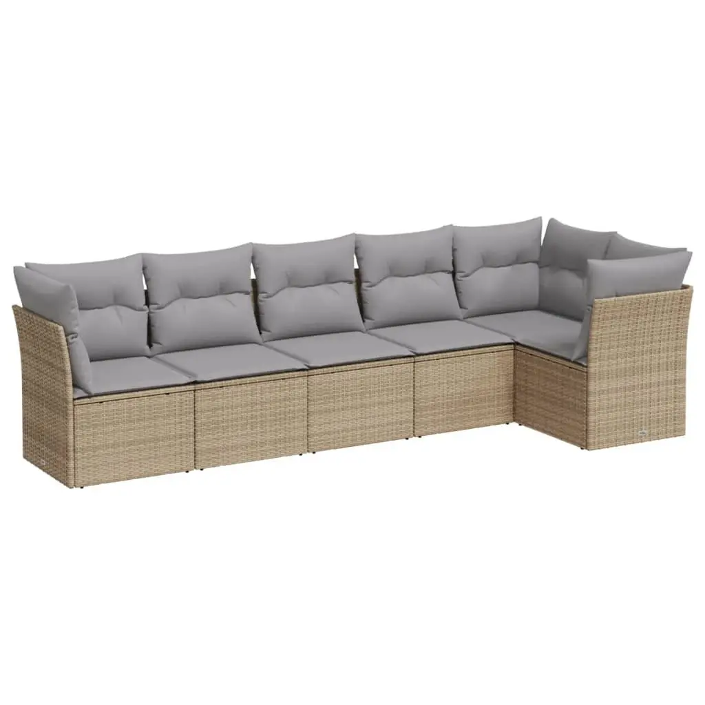 Garden Sofa Set 6 Piece Outdoor Furniture Beige Poly Rattan Patio Seating with