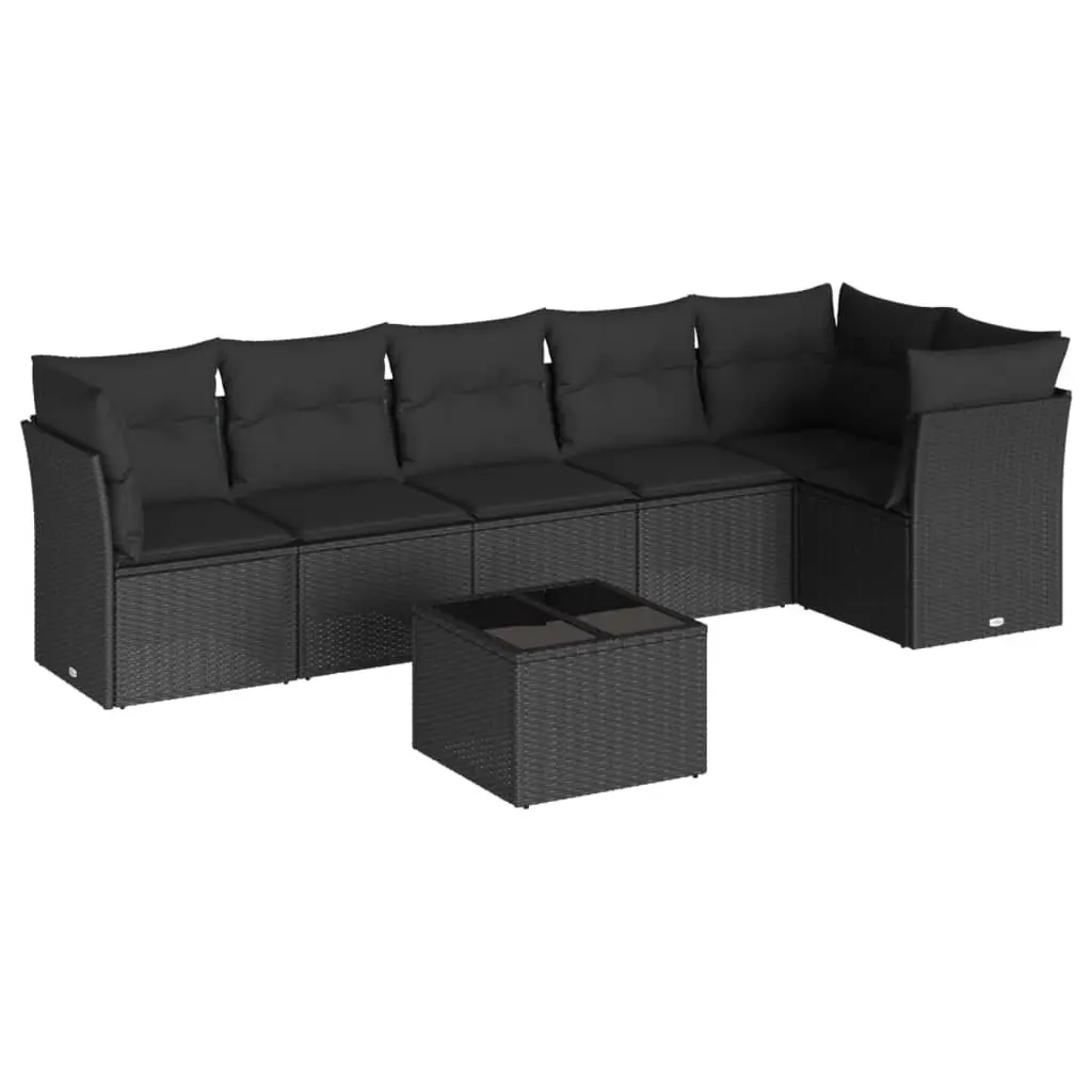 Garden Sofa Set Black 7 Piece Outdoor Furniture Poly Rattan with Cushions