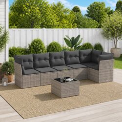 Garden Sofa Set 7 Piece Outdoor Furniture Grey Poly Rattan Modular with Storage
