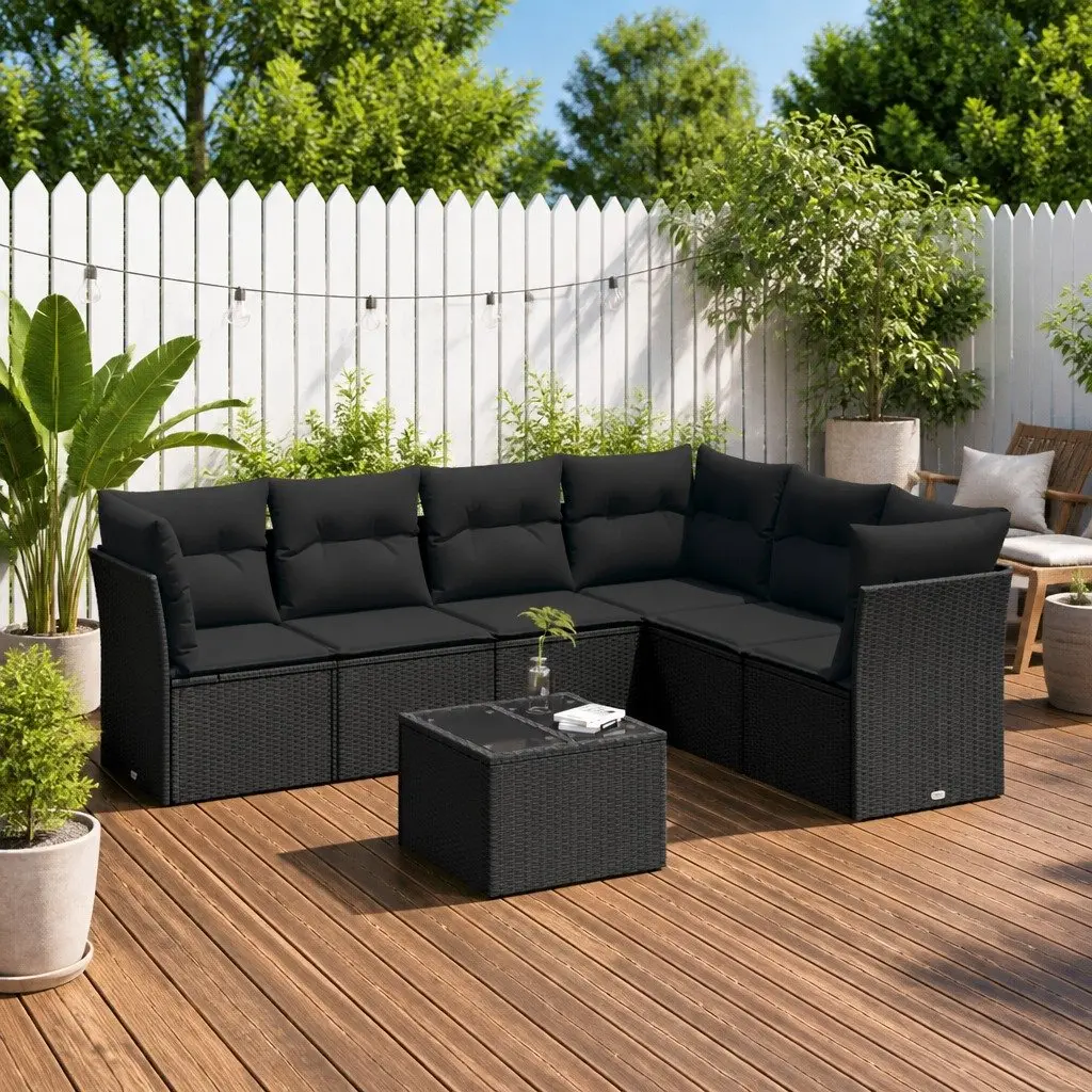 7 Piece Garden Sofa Set with Cushions Storage Black Outdoor Furniture Patio