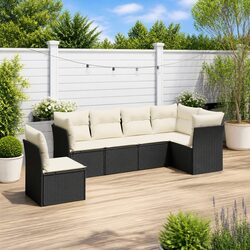 Garden Sofa Set 6 Piece Outdoor Furniture Black Poly Rattan Patio Seating