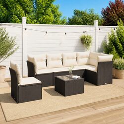 7 Piece Garden Sofa Set with Cushions Storage Black Outdoor Furniture Patio