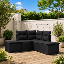 Garden Sofa Set 5 Piece Outdoor Furniture Black Poly Rattan Patio Seating with