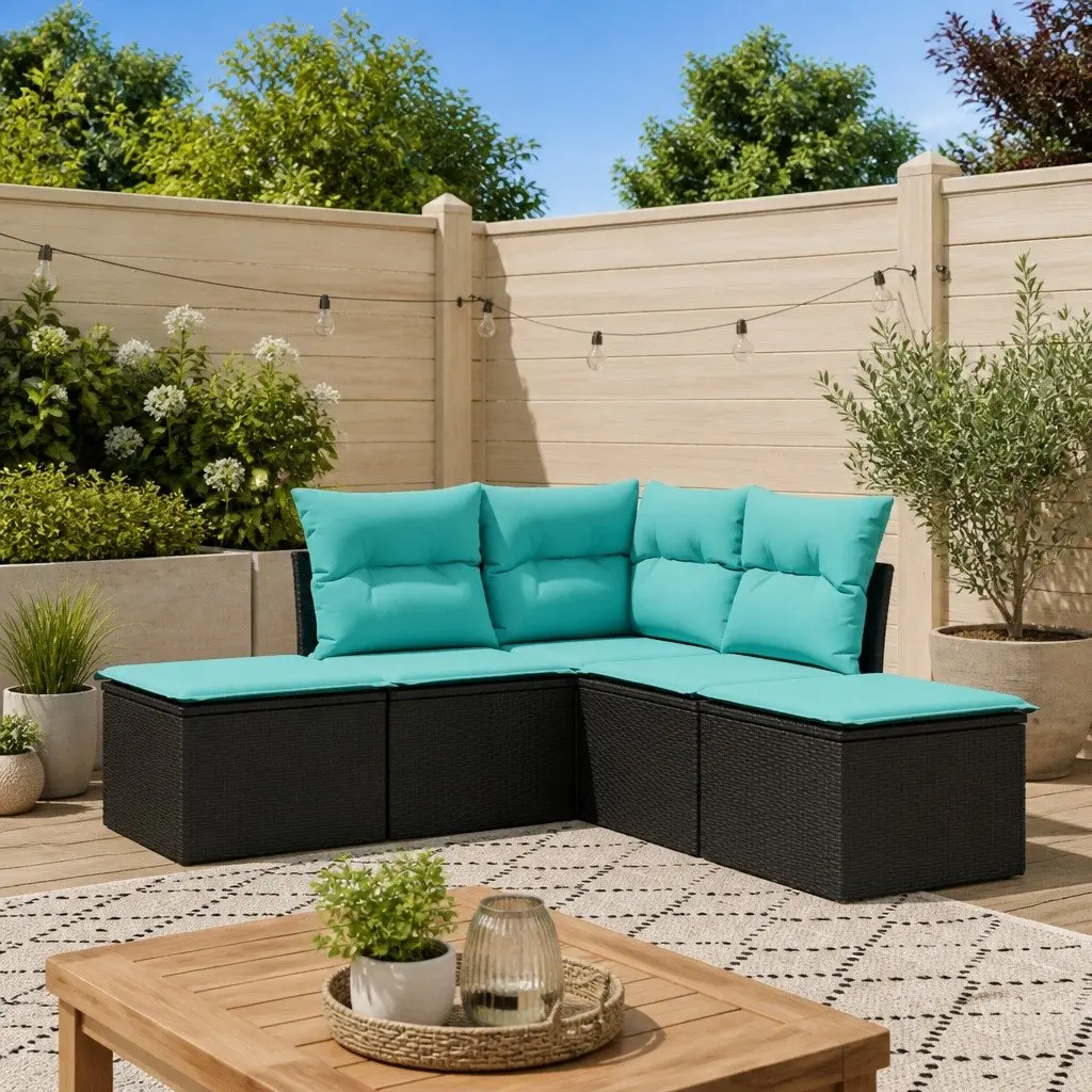 Garden Sofa Set Black 5 Piece Outdoor Furniture Patio Seating Poly Rattan with Storage Function Removable Cushion Covers