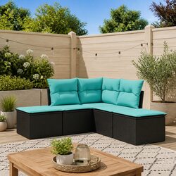5-Piece Garden Sofa Set Black with Storage and Removable Covers