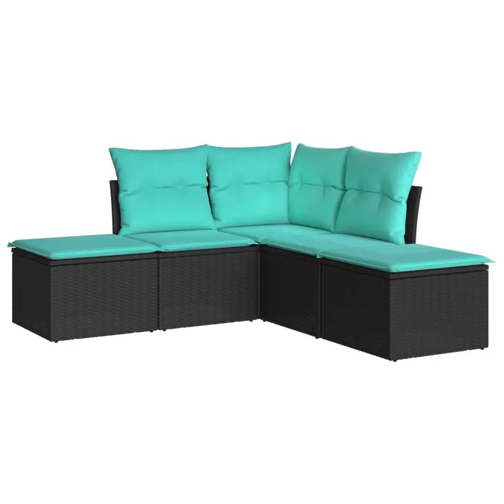 Garden Sofa Set Black 5 Piece Outdoor Furniture Patio Seating Poly Rattan with Storage Function Removable Cushion Covers