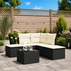 Garden Sofa Set 6 Piece Outdoor Furniture Black Poly Rattan Modular Patio Lounge