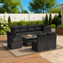 Compact 8-Piece Black Modular Garden Sofa Set