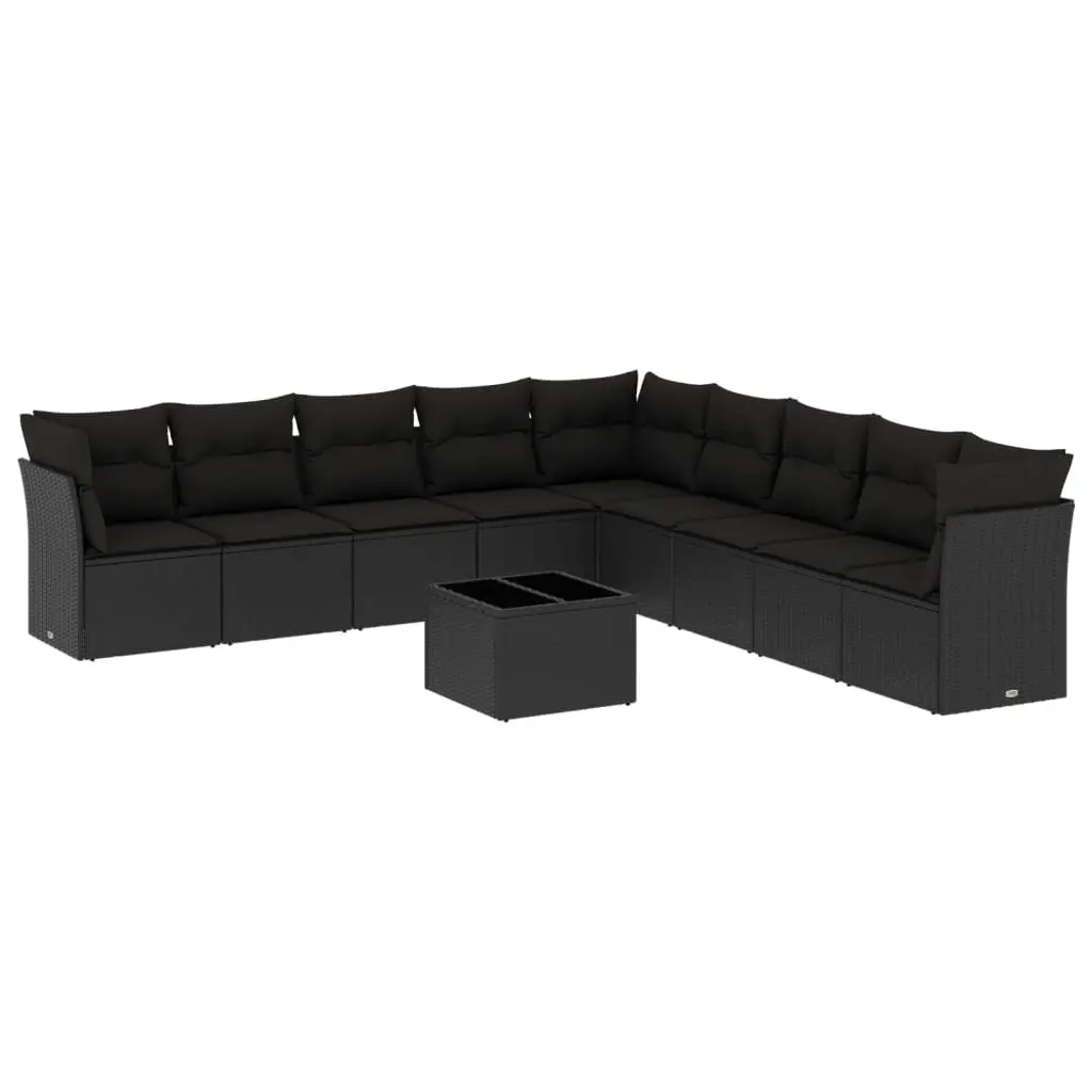 Garden Sofa Set Black 10 Piece Modular Outdoor Furniture PE Rattan Weather Resistant