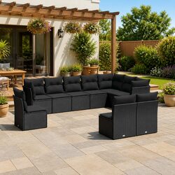 Garden Sofa Set 10 Piece Outdoor Patio Furniture Modular Poly Rattan Black