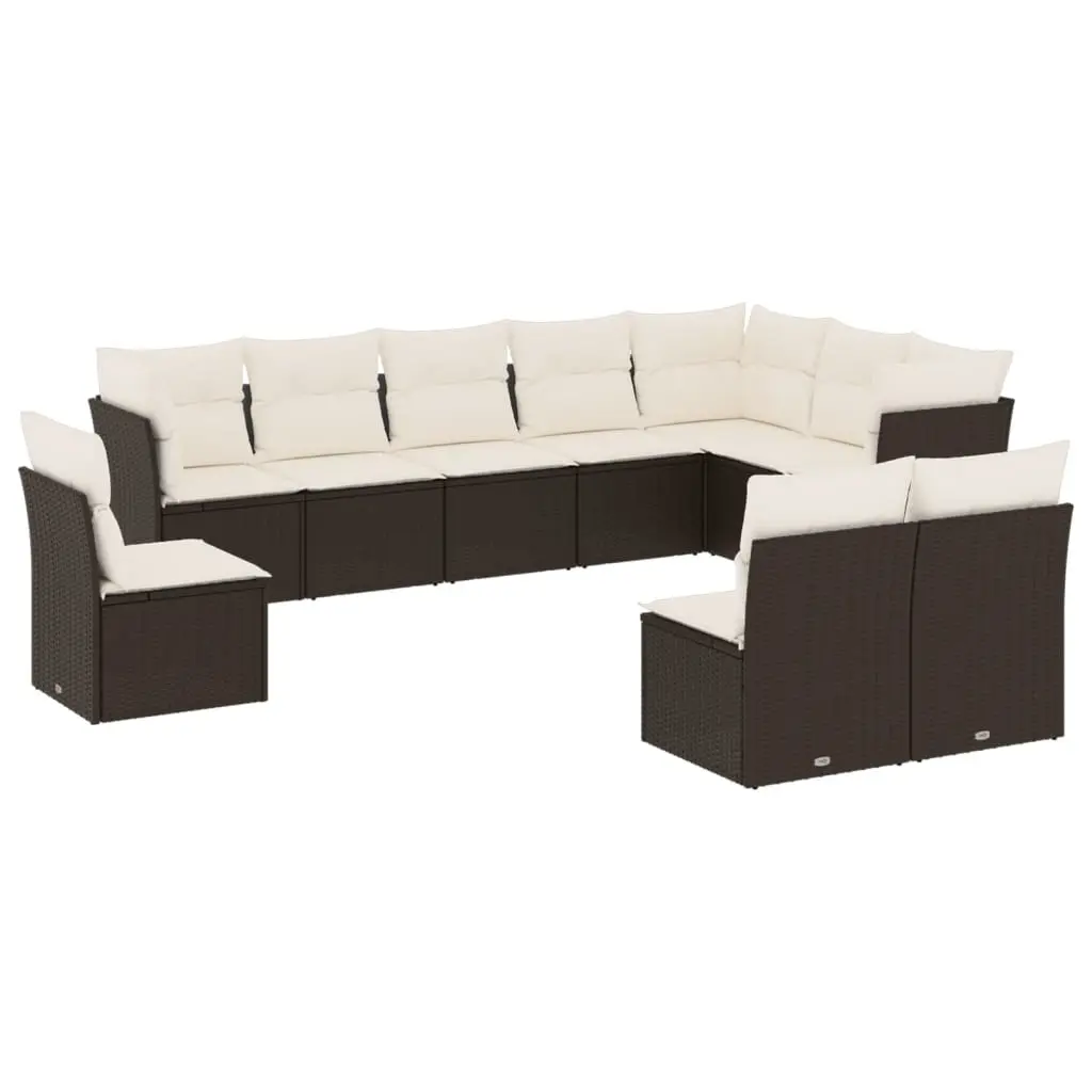 10 Piece Garden Sofa Set with Storage Cushions Black Poly Rattan Outdoor