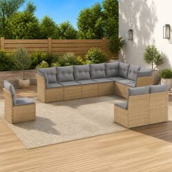 Garden Sofa Set 10 Piece Outdoor Furniture Beige Poly Rattan Patio Lounge with