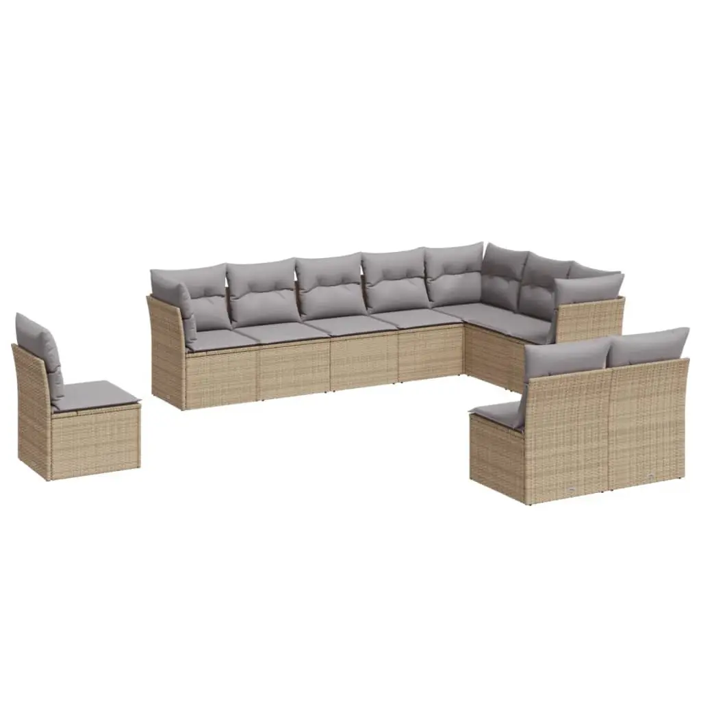 Garden Sofa Set 10 Piece Outdoor Furniture Beige Poly Rattan Patio Lounge with