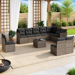 Garden Sofa Set 11 Piece Outdoor Furniture Grey Poly Rattan Modular Patio Lounge