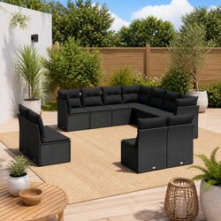 Garden Sofa Set 11 Piece Outdoor Furniture Black Poly Rattan Patio Seating