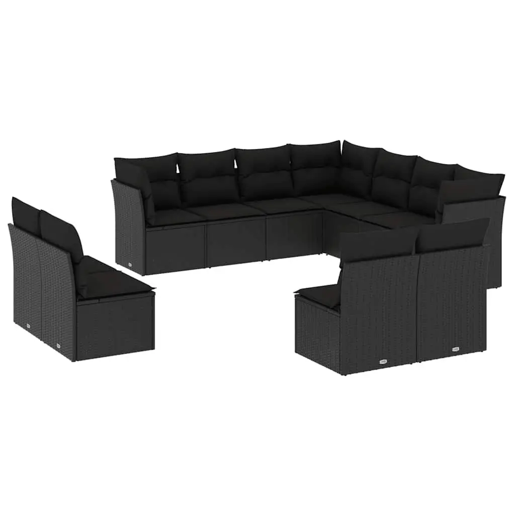 Garden Sofa Set 11 Piece Outdoor Furniture Black Poly Rattan Patio Seating