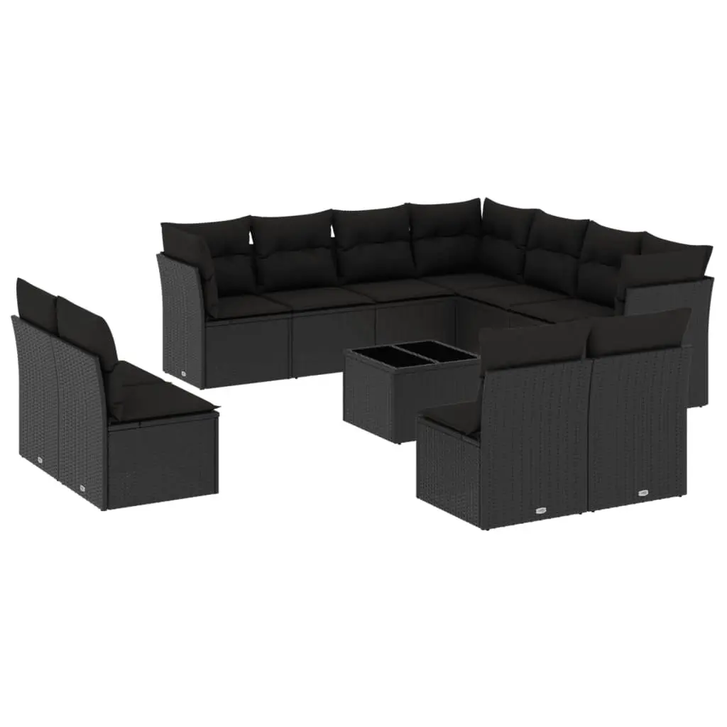 Garden Sofa Set Black 12 Piece Modular Outdoor Furniture Weather Resistant PE Rattan