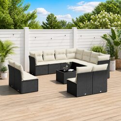 Garden Sofa Set 12 Piece Outdoor Furniture Black Poly Rattan Patio Seating