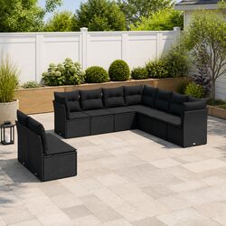 Concise 9 Piece Black Garden Sofa Set