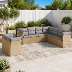 Garden Sofa Set 9 Piece Outdoor Furniture Patio Beige Poly Rattan with Cushions