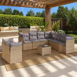 Garden Sofa Set 10 Piece Outdoor Furniture Patio Sectional with Storage Beige
