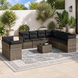 Concise 10-Piece Garden Sofa Set - Grey Poly Rattan