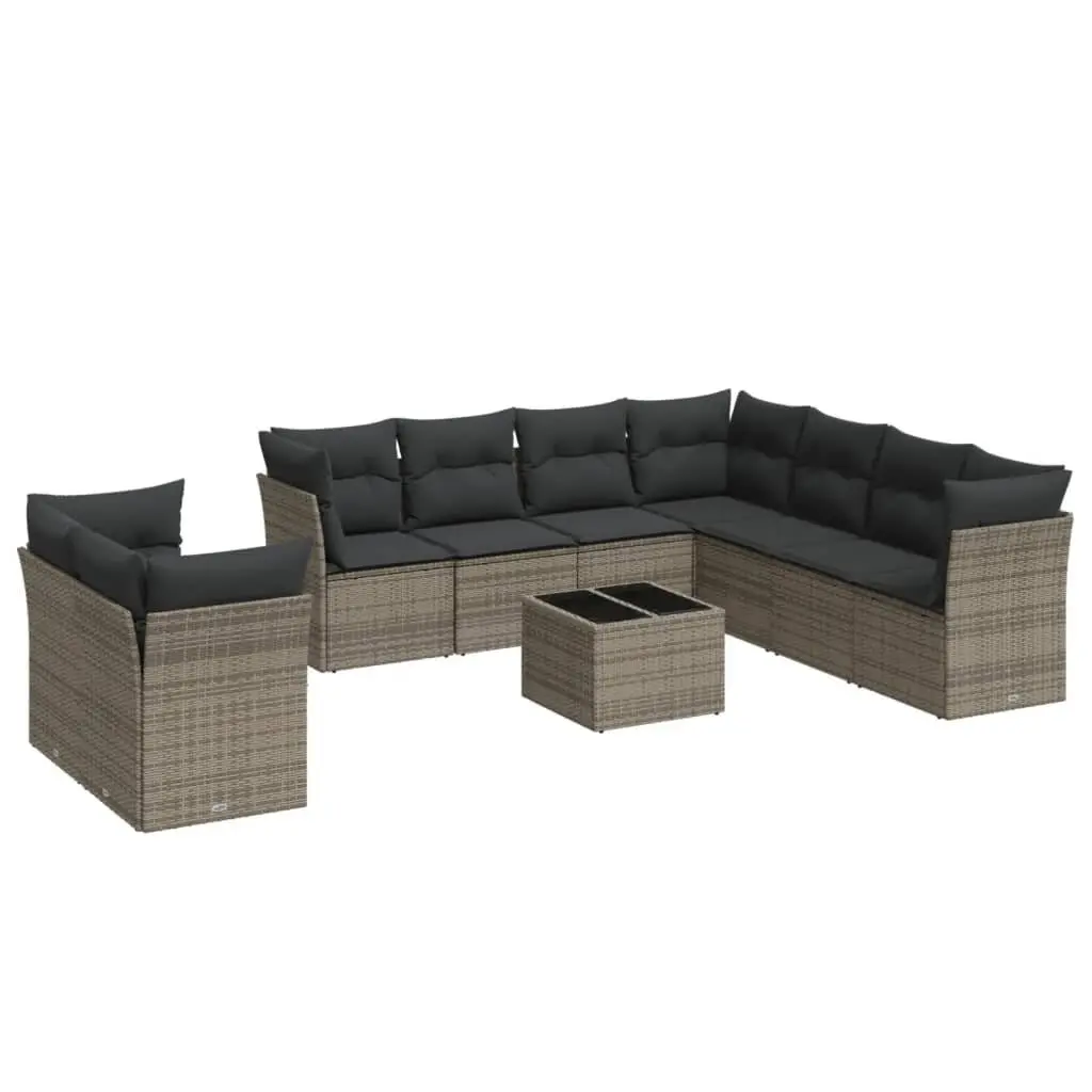 Garden Sofa Set 10 Piece Outdoor Furniture Grey Poly Rattan Modular Patio