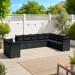 Garden Sofa Set 10 Piece Outdoor Furniture Patio Black Rattan Modular Lounge