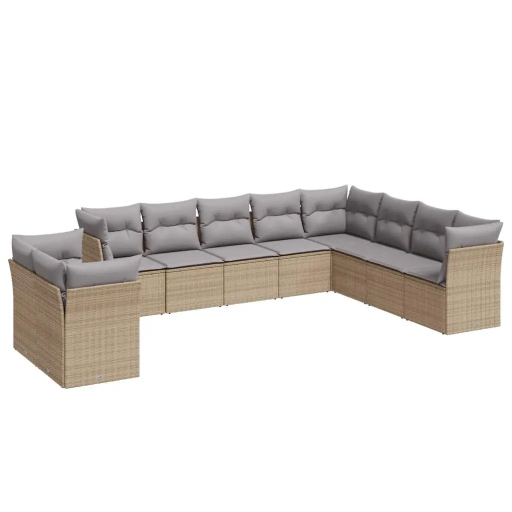 10 Piece Modular Garden Sofa Set Beige PE Rattan with Storage