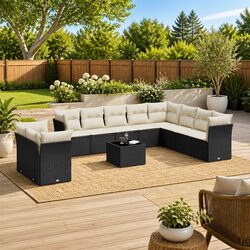 Compact 11-Piece Garden Sofa Set in Black Rattan