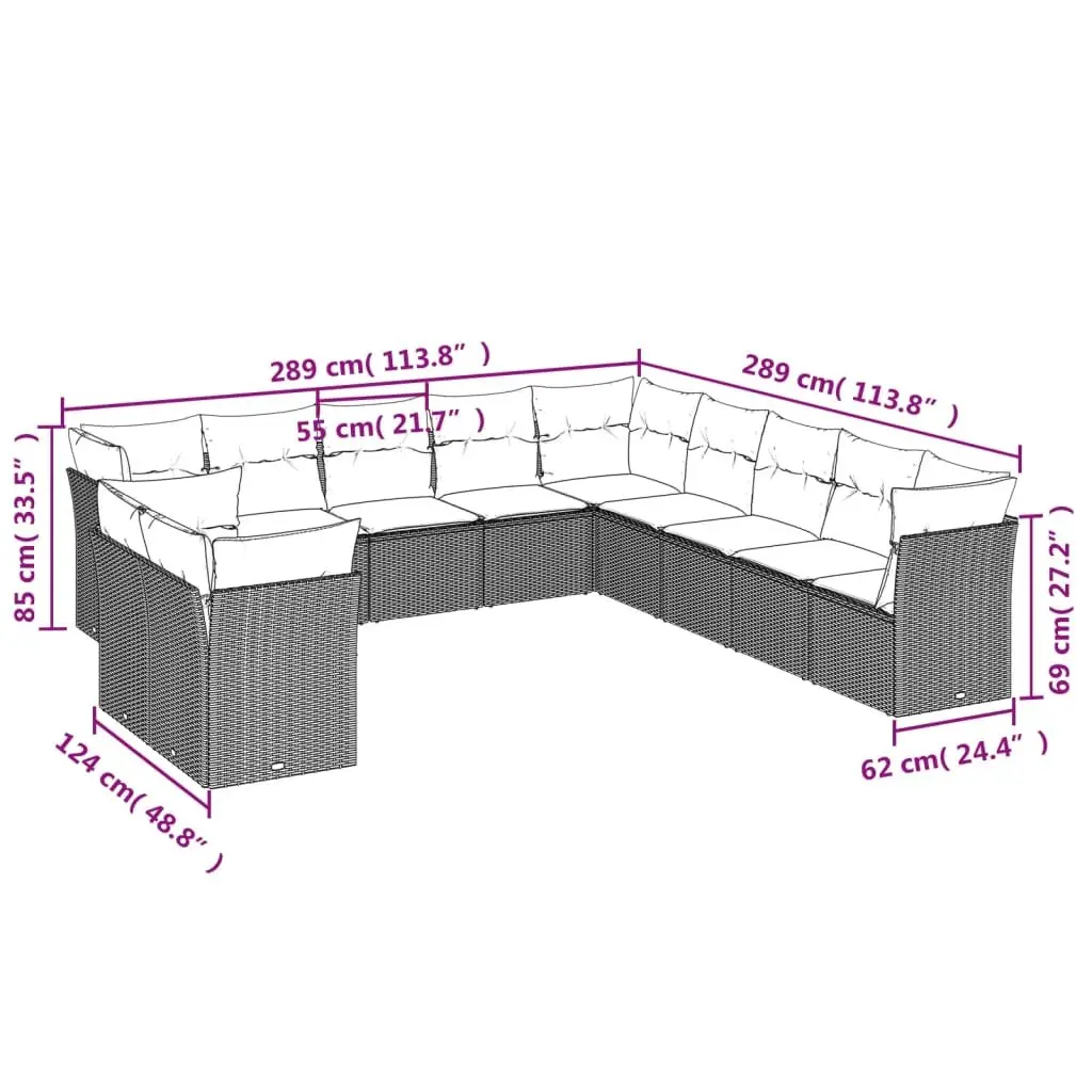 Garden Sofa Set 11 Piece Outdoor Furniture Patio Black Poly Rattan Modular