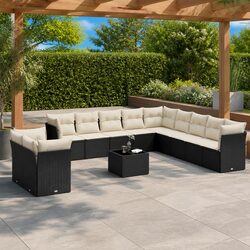 Garden Sofa Set 12 Piece Outdoor Furniture Black Poly Rattan Modular Patio