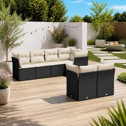 7 Piece Garden Sofa Set with Storage Cushions Black Poly Rattan Outdoor