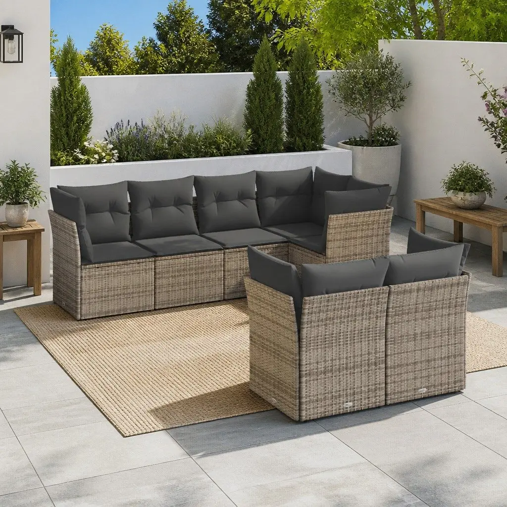Garden Sofa Set Grey 7 Piece Modular Outdoor Furniture Poly Rattan Lounge