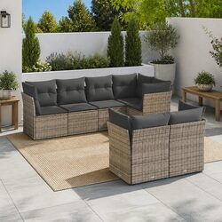 Garden Sofa Set 7 Piece Outdoor Furniture Grey Poly Rattan Modular Patio Lounge