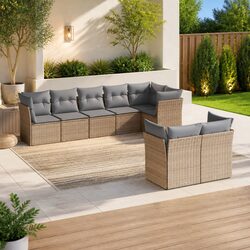 Garden Sofa Set 8 Piece Outdoor Furniture Beige Poly Rattan Patio Lounge with
