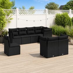 8 Piece Outdoor Garden Sofa Set with Cushions Black Poly Rattan Modular Patio