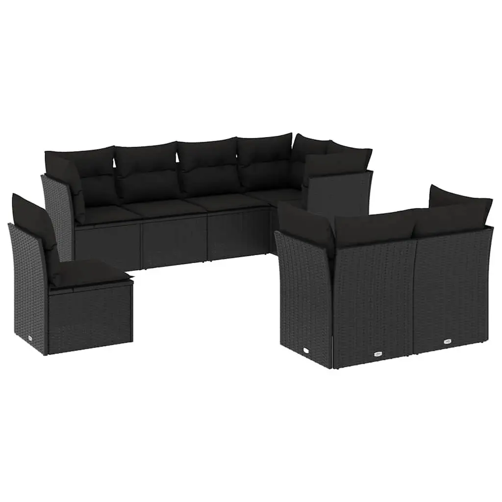 8 Piece Outdoor Garden Sofa Set with Cushions Black Poly Rattan Modular Patio