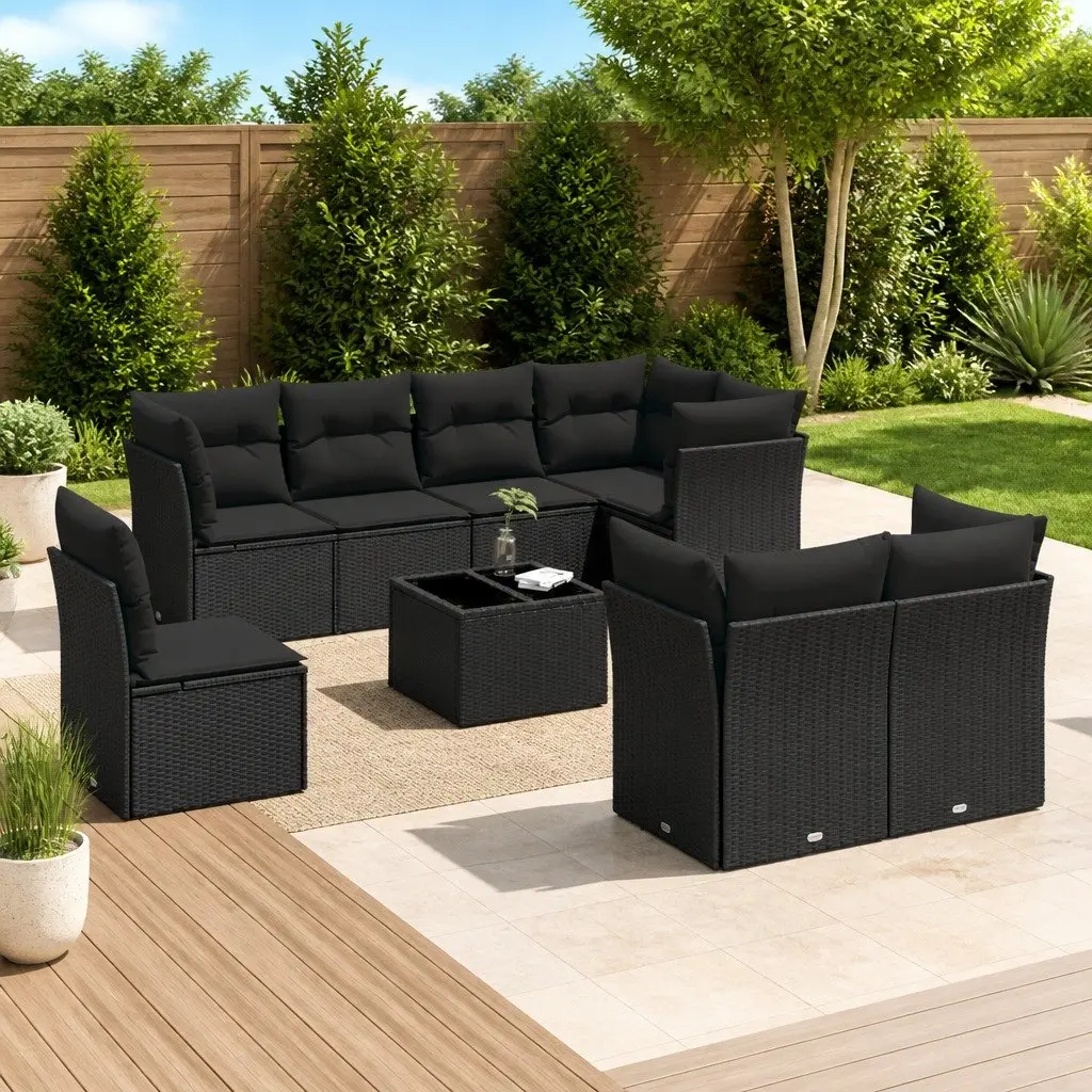 Black Garden Sofa Set with Storage Options