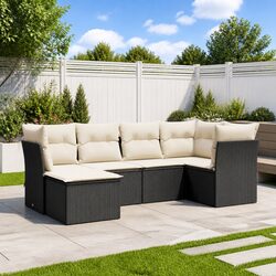 6 Piece Black Garden Sofa Set with Cushions
