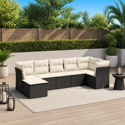 Concise 7-Piece Black Rattan Sofa Set for Outdoors