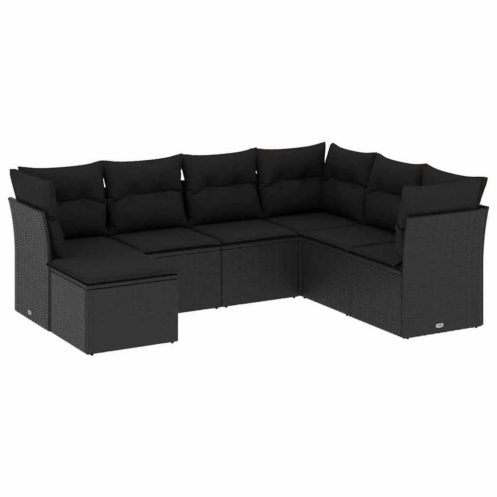 7 Piece Garden Sofa Set Outdoor Furniture Black Poly Rattan Patio Sectional