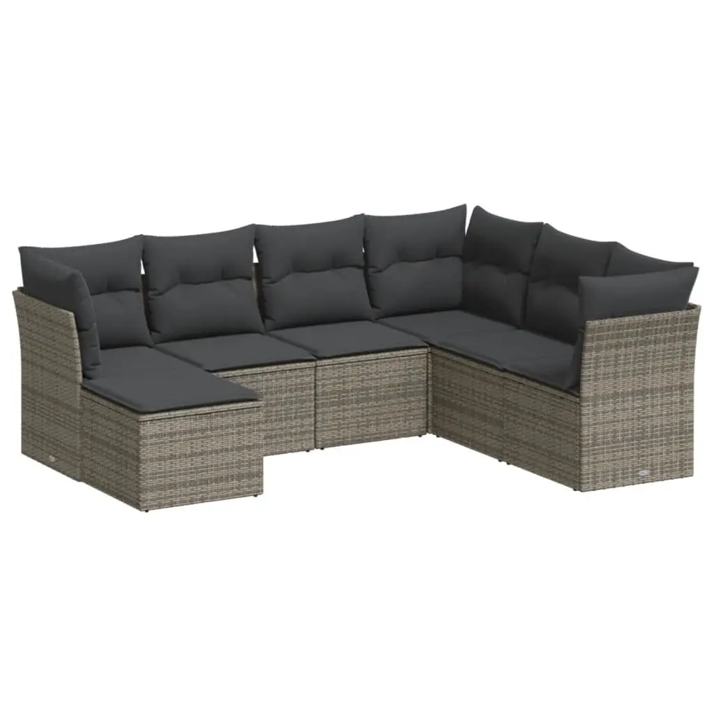 7 Piece Outdoor Garden Sofa Set with Storage Grey Poly Rattan Patio Furniture