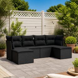 Garden Sofa Set 6 Piece Outdoor Furniture Black Poly Rattan Modular Patio Lounge
