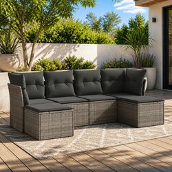 Garden Sofa Set 6 Piece Grey Outdoor Furniture Poly Rattan Patio Seating