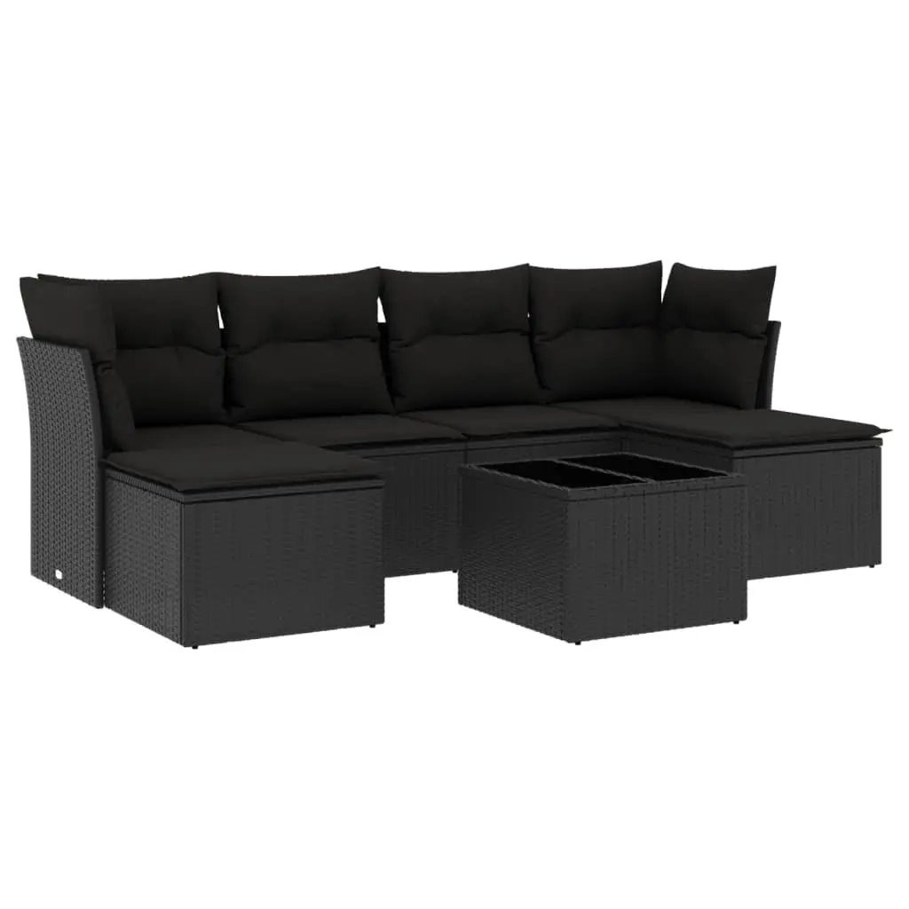 7 Piece Garden Sofa Set Black Poly Rattan Outdoor Furniture Patio Lounge