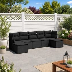 Garden Sofa Set 7 Piece Outdoor Furniture Black Poly Rattan Modular Patio