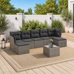 Compact 8 Piece Garden Sofa Set Grey Poly Rattan