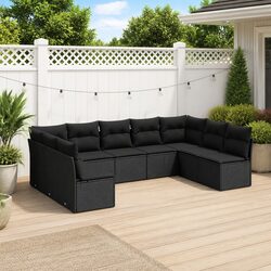 9 Piece Black Poly Rattan Outdoor Sofa Set