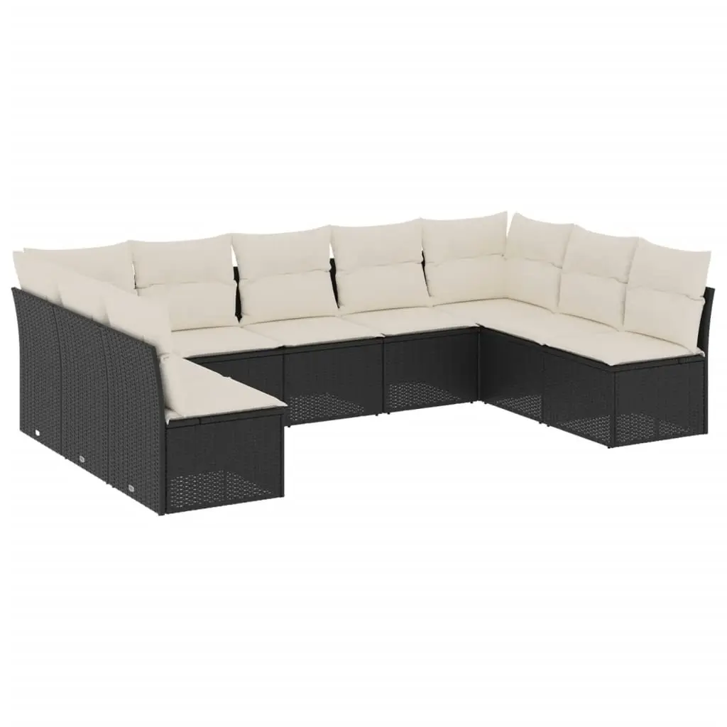 Garden Sofa Set Black 9 Piece Outdoor Furniture Patio Poly Rattan with Cushions